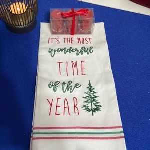 Embroidered towel and candle set